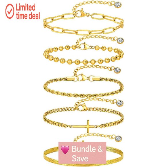 14k Gold Plated Snake Cuban Link Bracelet Set Stackable Christian Jewelry - Picture 1 of 8